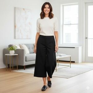 Ann Taylor Black Wide‎ Leg Crop Pants The Kate Modern Trouser Style - Size 2